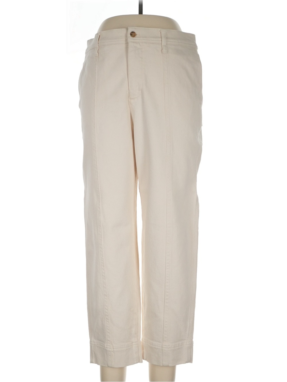 J. Crew Seamed Straight Leg Jean in All Day Stretch 31 Cream Cropped Teacher